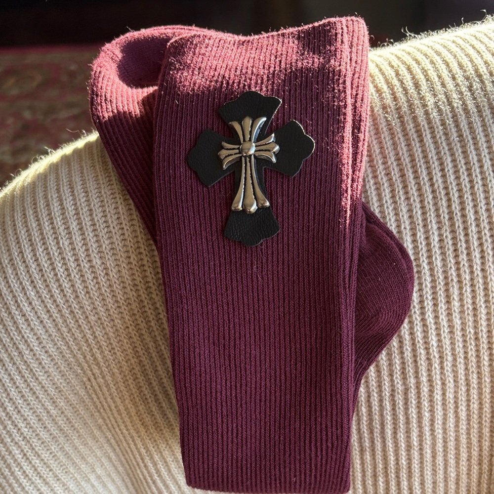 Socks with Cross silver appliqué